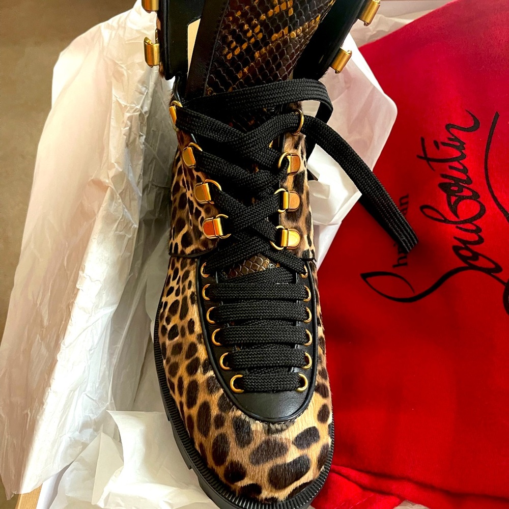 Pony red bottom boots leopard skin